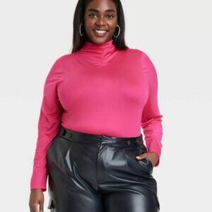 NWT Ruched Mock Turtleneck Long Sleeve T-Shirt A New Day 3X Pink